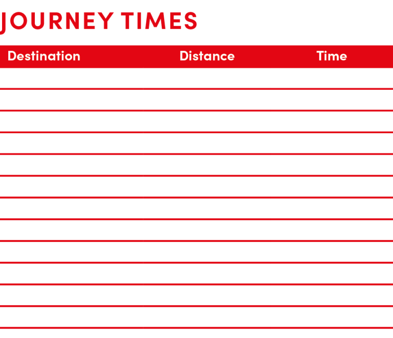 Journey times table